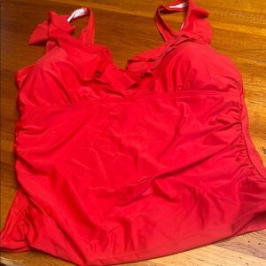 Red One Piece Swimsuit top with ruffles